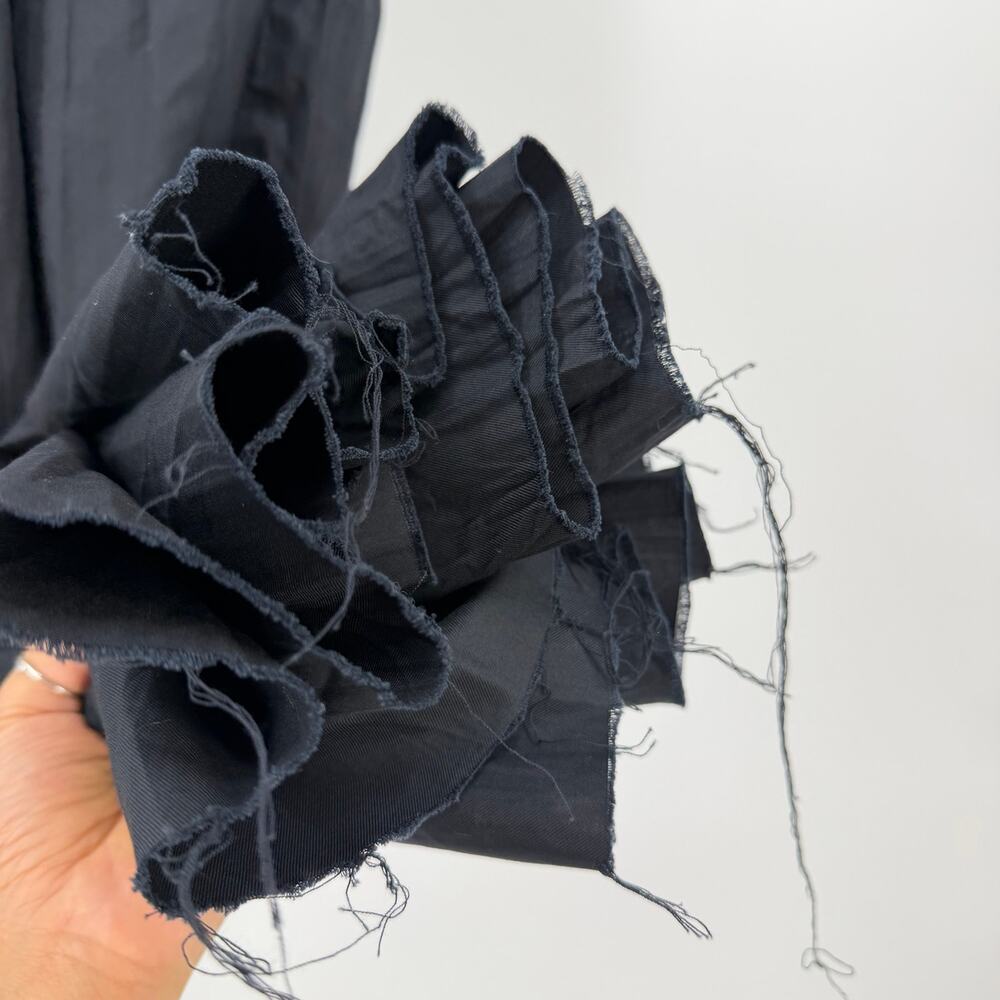 KHAITE | Jordyn Plissé Cotton Twill Maxi Dress Raw Frayed Edges Black 2 - Picture 15 of 16